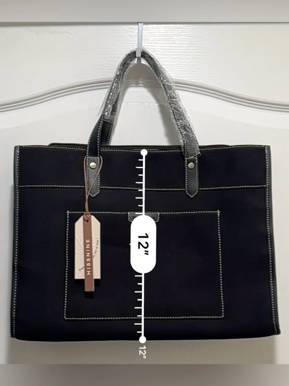 Missnine Black Laptop Canvas Tote Bag with Shoulder Strap - NWT